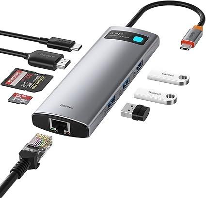 موزع USB نوع C من باسيوس قاعدة توصيل 8 في 1 محول متعدد المنافذ بدقة 4K HDMI ايثرنت 100 وات