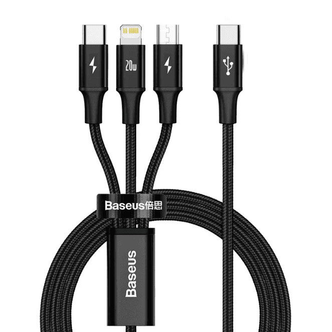 كيبل Baseus Rapid Series 3 في 1 USB-C لأجهزة M+L+T 20 واط 1.5 متر