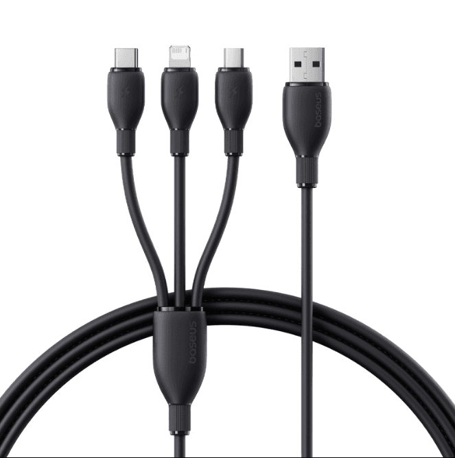 كيبل شحن سريع 3 في 1 فائق السرعة من BASEUS USB إلى Micro USB Lightning USB-C 3.5A بطول 1.3 متر