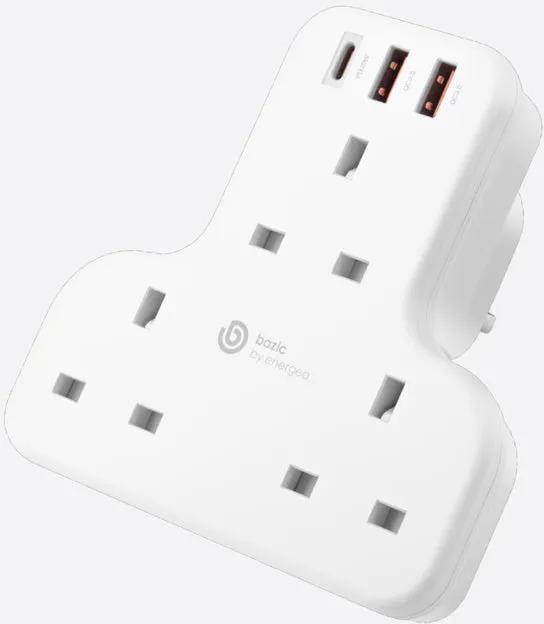 شاحن حائط BAZIC GOPORT TRIO، مزود بمخرج USB مدمج - أبيض