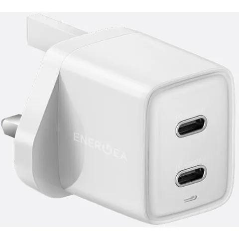 شاحن حائط Energea Ampcharge ثنائي المنفذ USB-C GaN 40W - أبيض