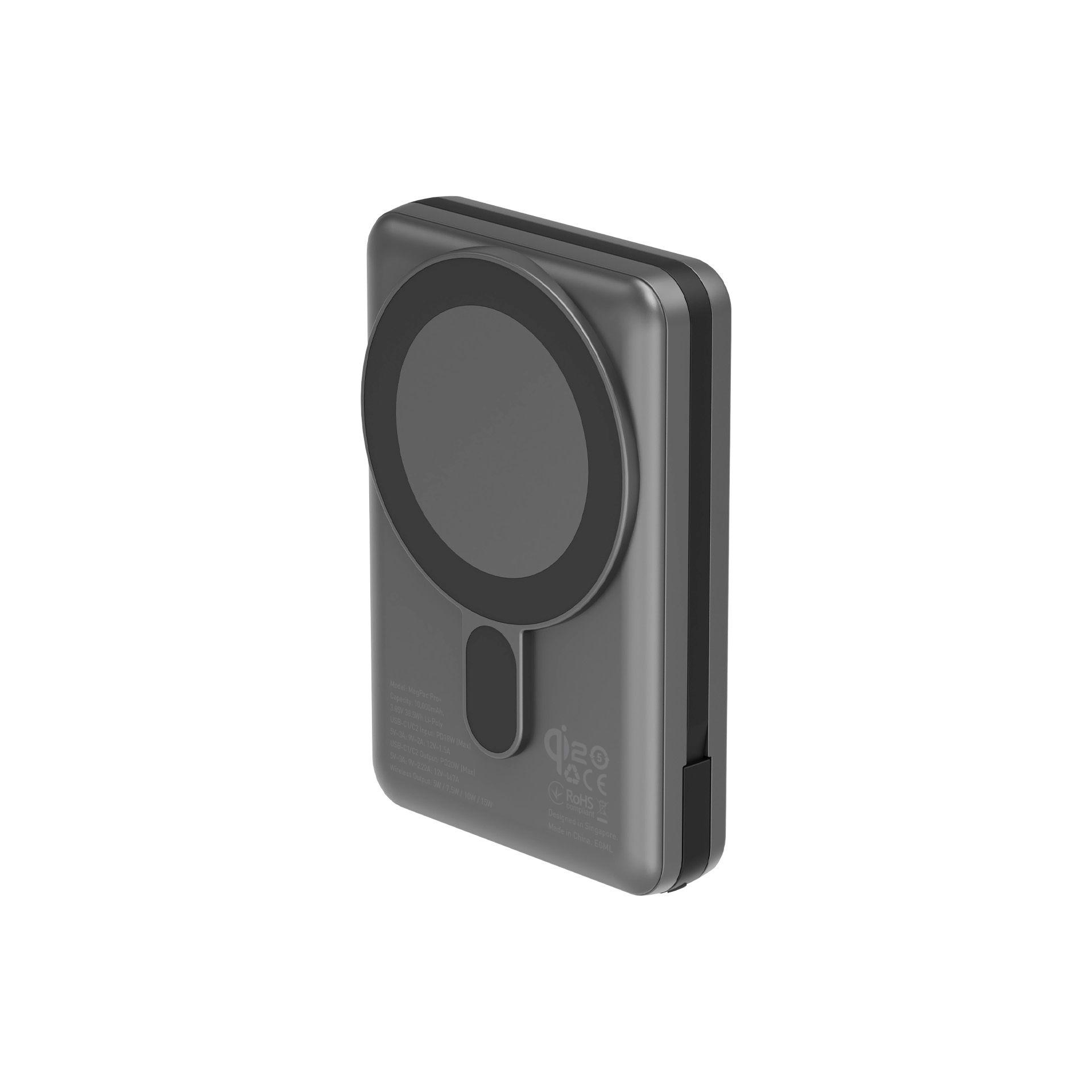 بنك طاقة QI2 متوافق مع MAGSAFE بسعة 10000 مللي أمبير مع كابل مدمج وحامل - GUN/BLK