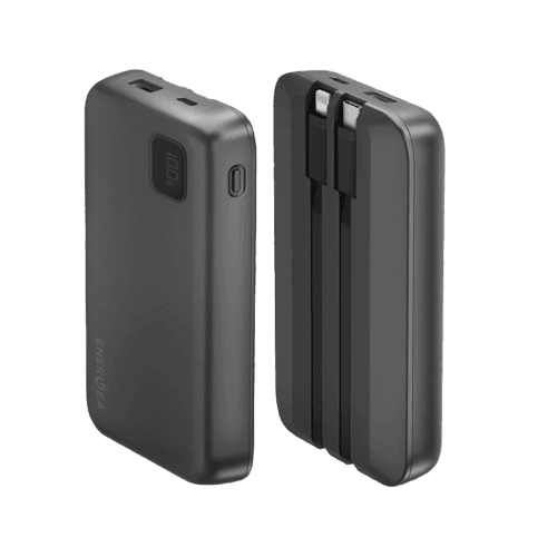 باور بانك ENERGEA INTEGRA DUO بسعة 10000 مللي أمبير مع كابل Lightning وUSB-C مدمج معتمد من MFI - لون معدني (نهاية العمر الافتراضي)