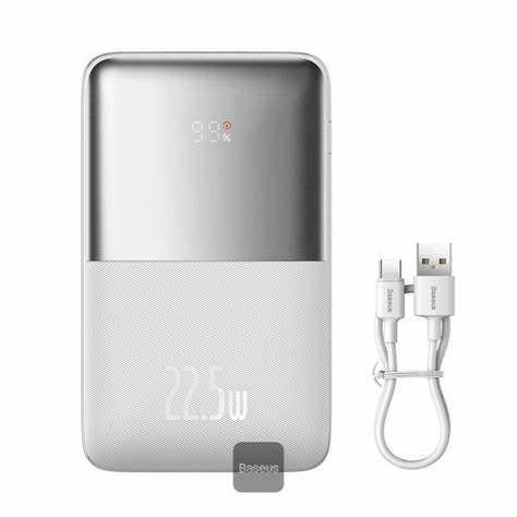 Baseus Bipow Pro Digital Display Fast Charge Power Bank 20000mAh 22.5W White (مع كابل شحن Simple Series USB إلى Type-C 3A 0.3m White) إصدار خارجي