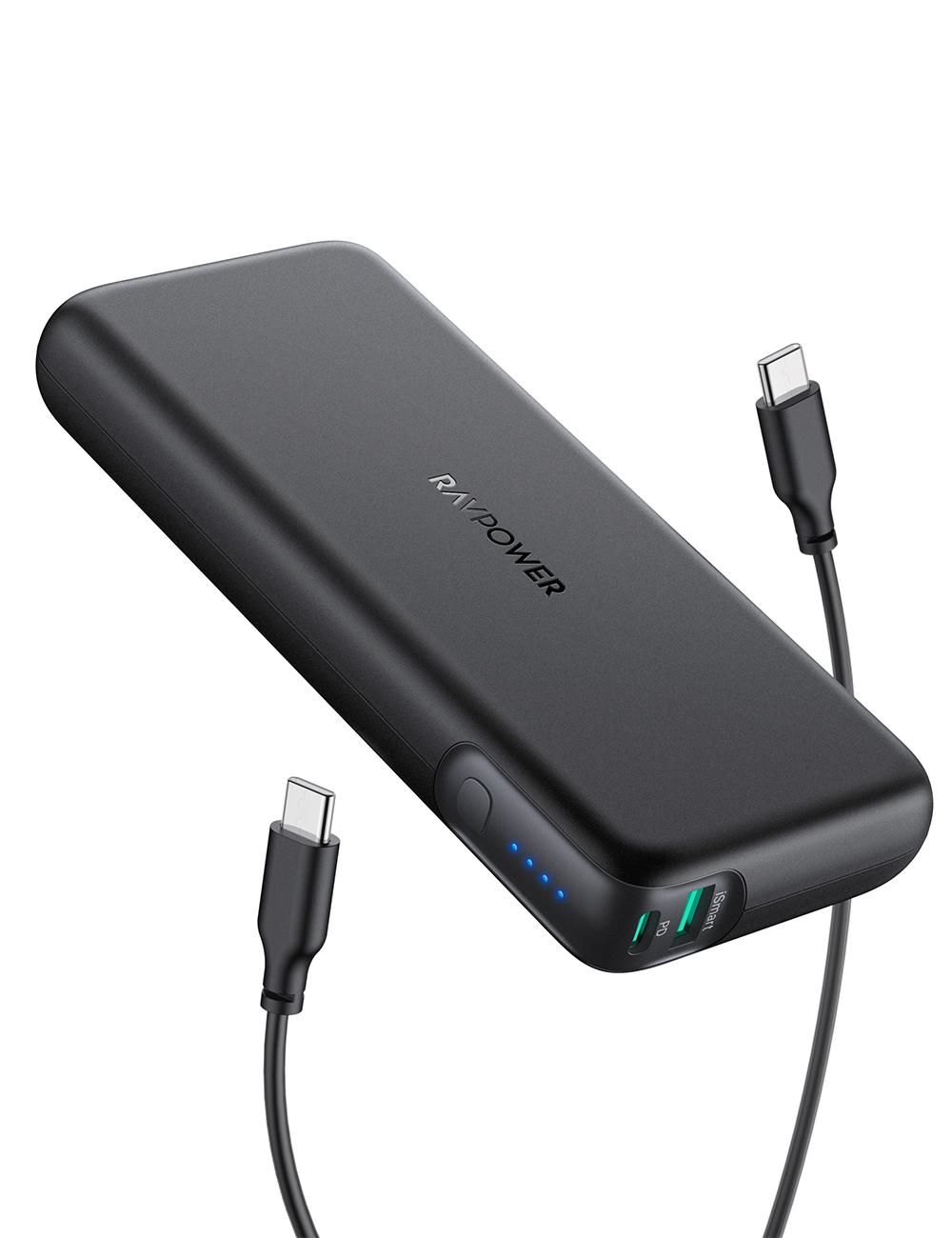 بوربانك  RAVPower RP-PB201 PD Pioneer 20000 مللي أمبير 60 وات بمنفذين غير متصل بالإنترنت أسود