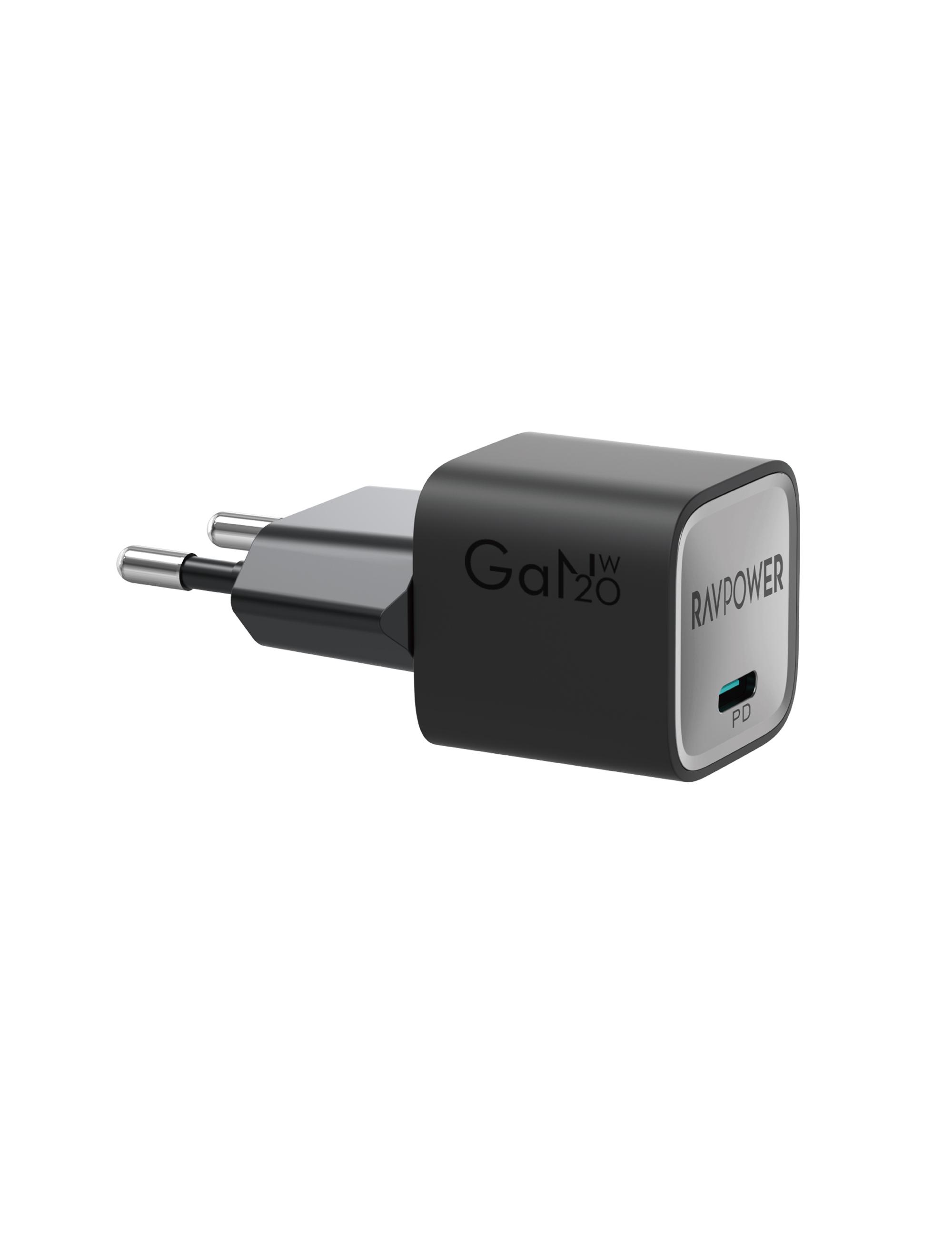 شاحن RAVPower RP-PC1055 Mini PD20W GaN type C باللون الأسود