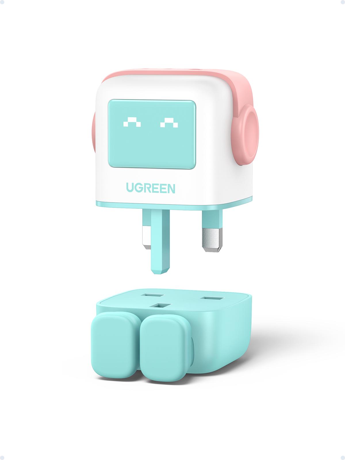 شاحن UGREEN Nexode السريع 65 وات بثلاثة منافذ GaN Pnk Ble