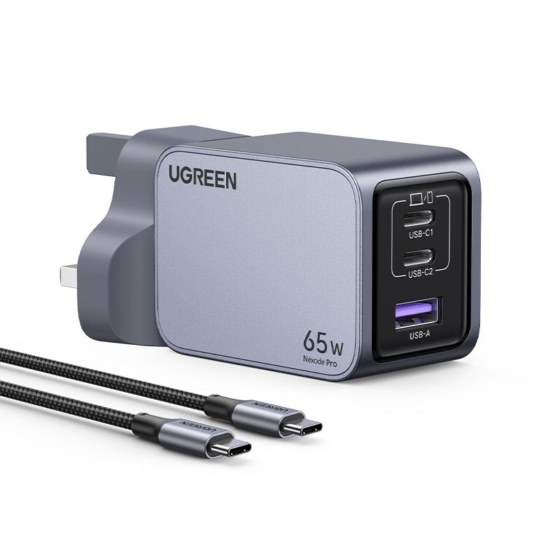 شاحن UGREEN Nexode Pro السريع 65 وات بثلاثة منافذ GaN