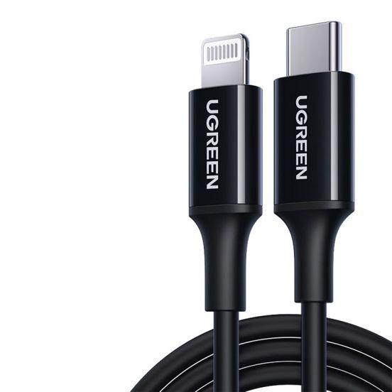 كابل UGREEN USB-C إلى Lightning M/M بغطاء مطاطي بطول 2 متر (أسود)