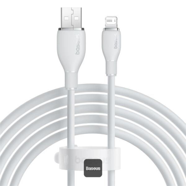 كابل شحن سريع من سلسلة Baseus Pudding من USB إلى iP بقوة 2.4 أمبير وبطول 1.2 متر، أبيض لامع