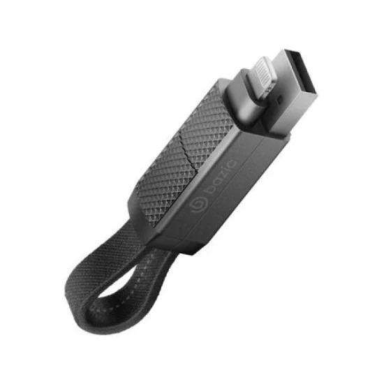 كابل شحن BAZIC GOCHARGE ALUCABLE المصنوع من الألومنيوم 4 في 1 مع مدخل USB A/C ومخرج USB C/LIGHTNING. شحن سريع PD بطول 15 سم - أسود "