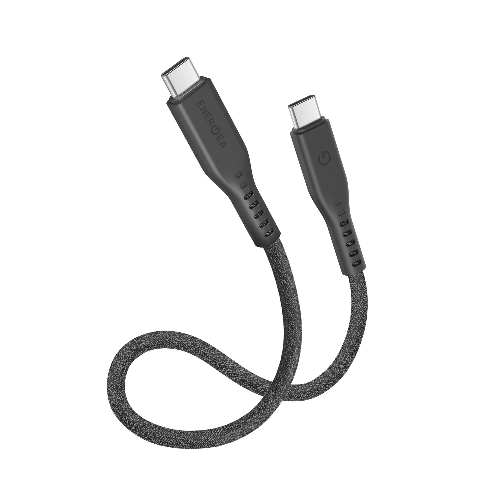 كابل ENERGEA FLOW USB 3.2 GEN 2 C-C 20GBPS, 240W مع رباط كبل فيلكرو 30 سم - أسود
