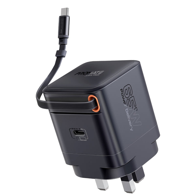 محول شحن GanFast™ بقوة 65 واط مع كابل USB-C قابل للسحب