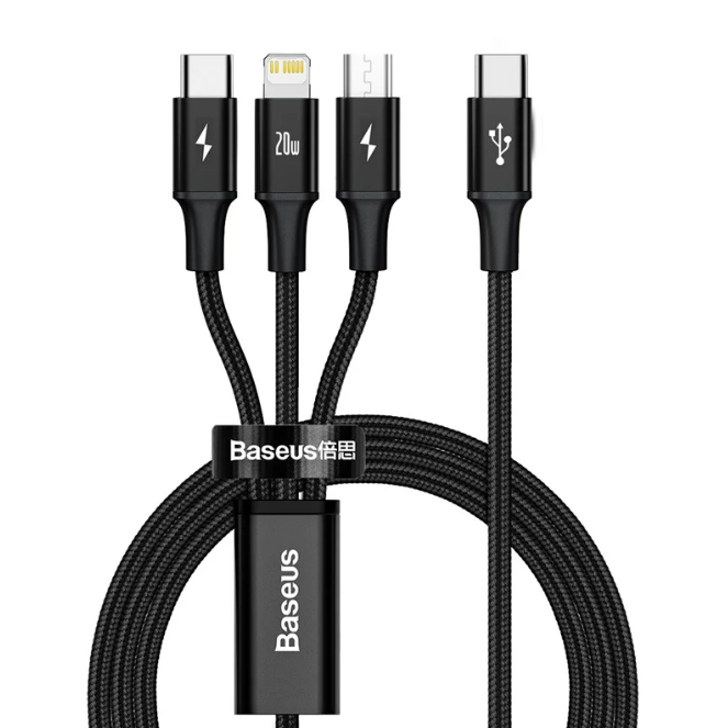 كيبل Baseus Rapid Series 3 في 1 USB-C لأجهزة M+L+T 20 واط 1.5 متر