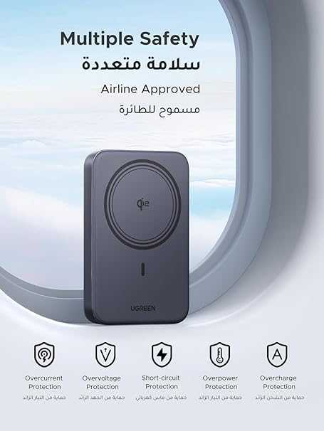 يوجرين باور بانك 10000 مللي أمبير PD-20W مغناطيسي لاسلكي 15 واط - فضي