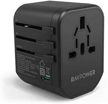 راف باور,شاحن  PD Pioneer 20W بثلاثة منافذ أبيض الإصدار البريطاني مع 3 قابس تيار متردد