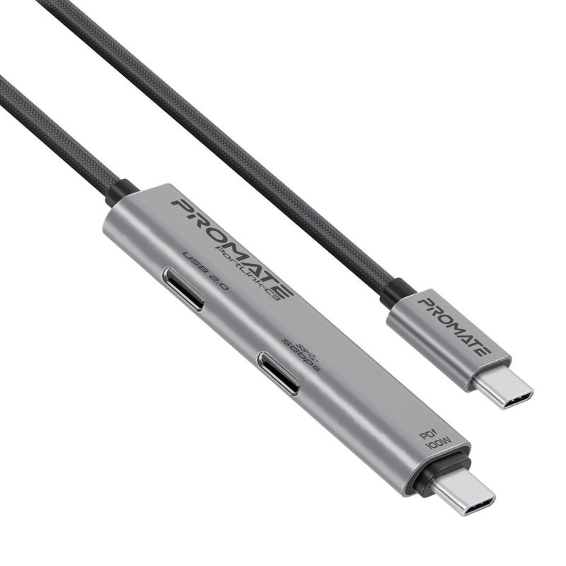 كيبل بيانات وشحن بمنفذ USB-C مزدوج بتقنية توصيل الطاقة 100 واط