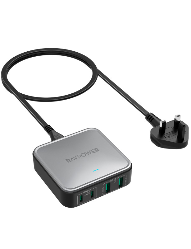 راف باور,شاحن مكتب محمول 4 منافذ من بقوة 100 واط, RP-PC1042 - أسود