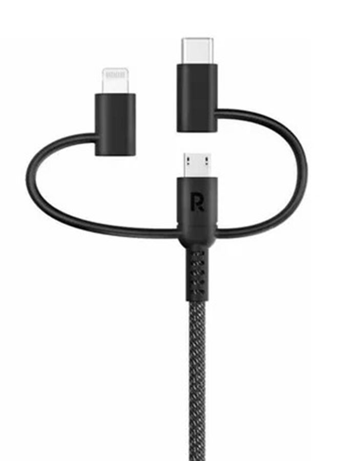 راف باور،كابل 3 في 1 نسخة عالمية من 1.2 بطول متر، RP-CB1033 - أسود