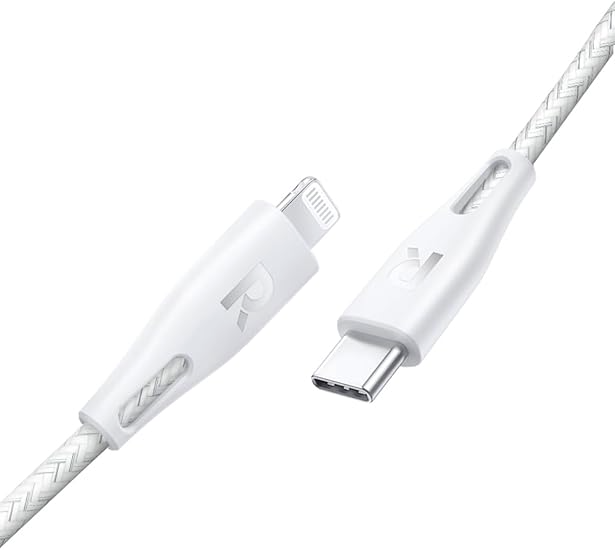 راف باور،كابل Type-C إلى Lightning بطول 2 متر من النايلون الأبيض - G3MV