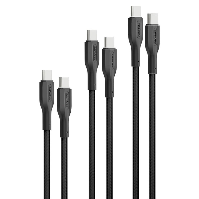 مجموعة كابلات USB-C بقوة 60 واط و3 قطع ذات قوة شد عالية