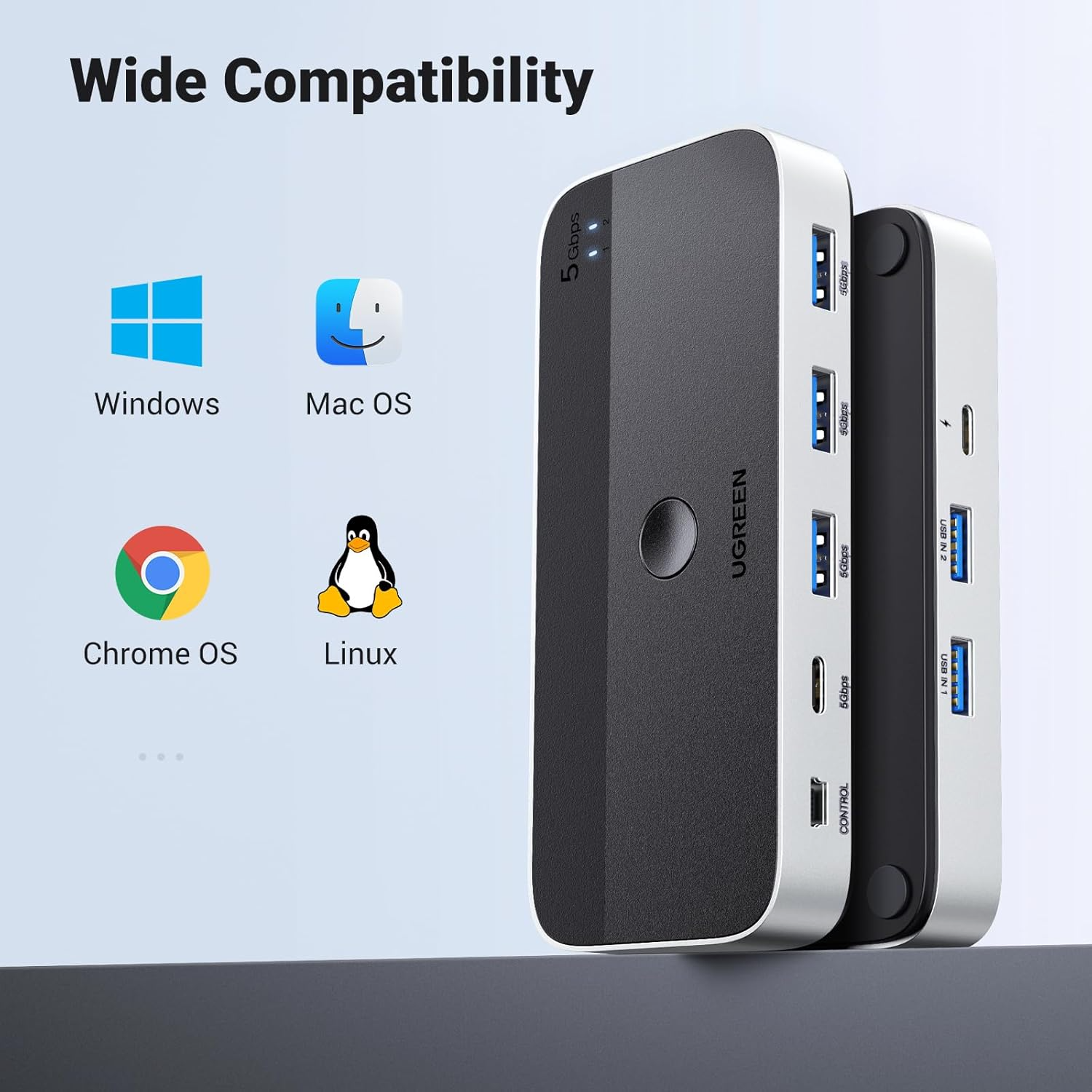 يو جرين مفتاح USB 3.0 من UGREEN لجهازي كمبيوتر يتشاركان أجهزة USB C وA