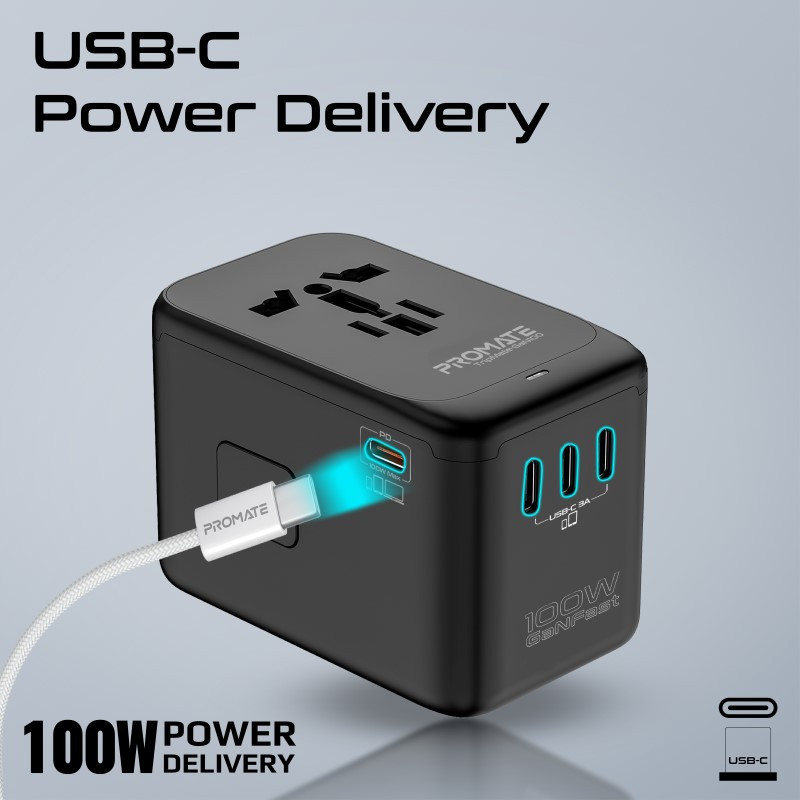 تجربة شحن فائقة السرعة مع محول شحن TripMate-GaN100 بتقنية GaN بقوة 100 واط مع كابل USB-C قابل للسحب مدمج لضمان سهولة الاستخدام في جميع أنحاء